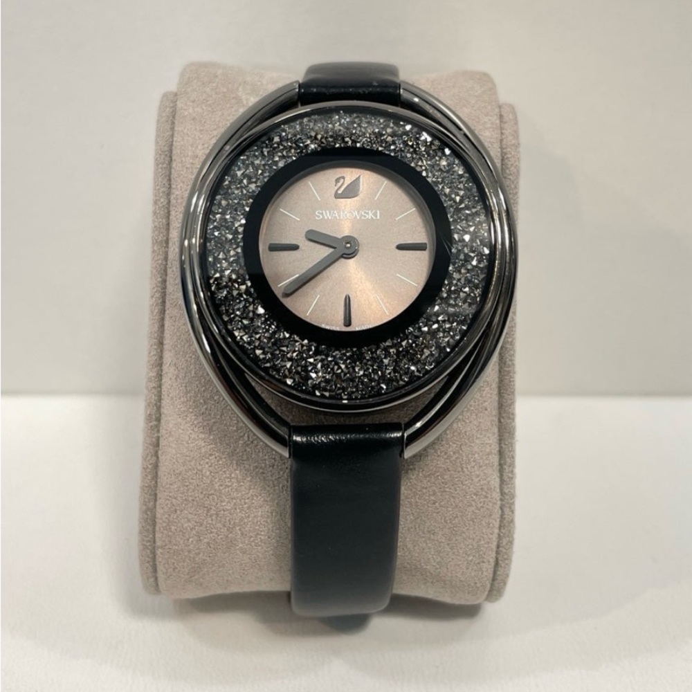 Swarovski Crystalline Pure Watch with Black Genuine Leather Band